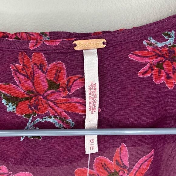 Free People NWT Pink Floral Sultry Combo Amanda Ruffle Top Blouse Size XS - Picture 6 of 9